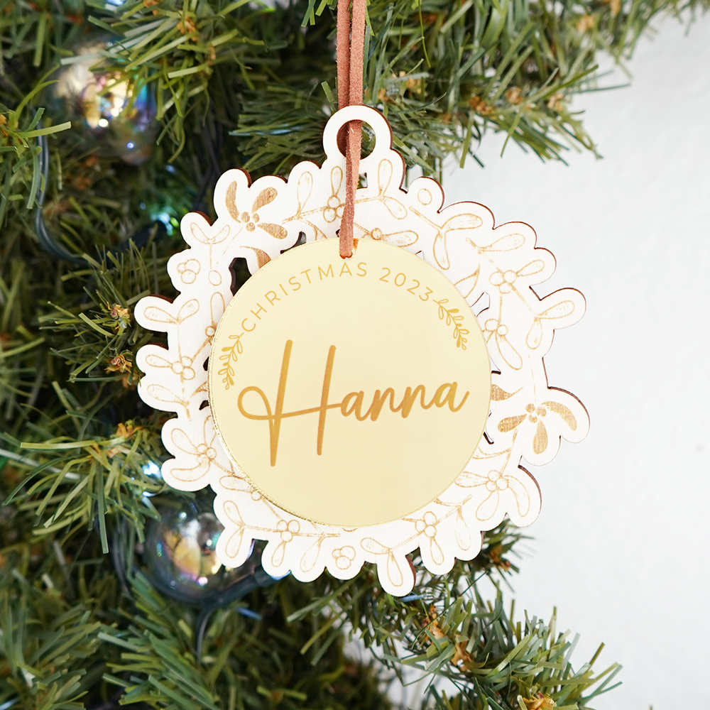 Acrylic & Wood Ornament Name - A