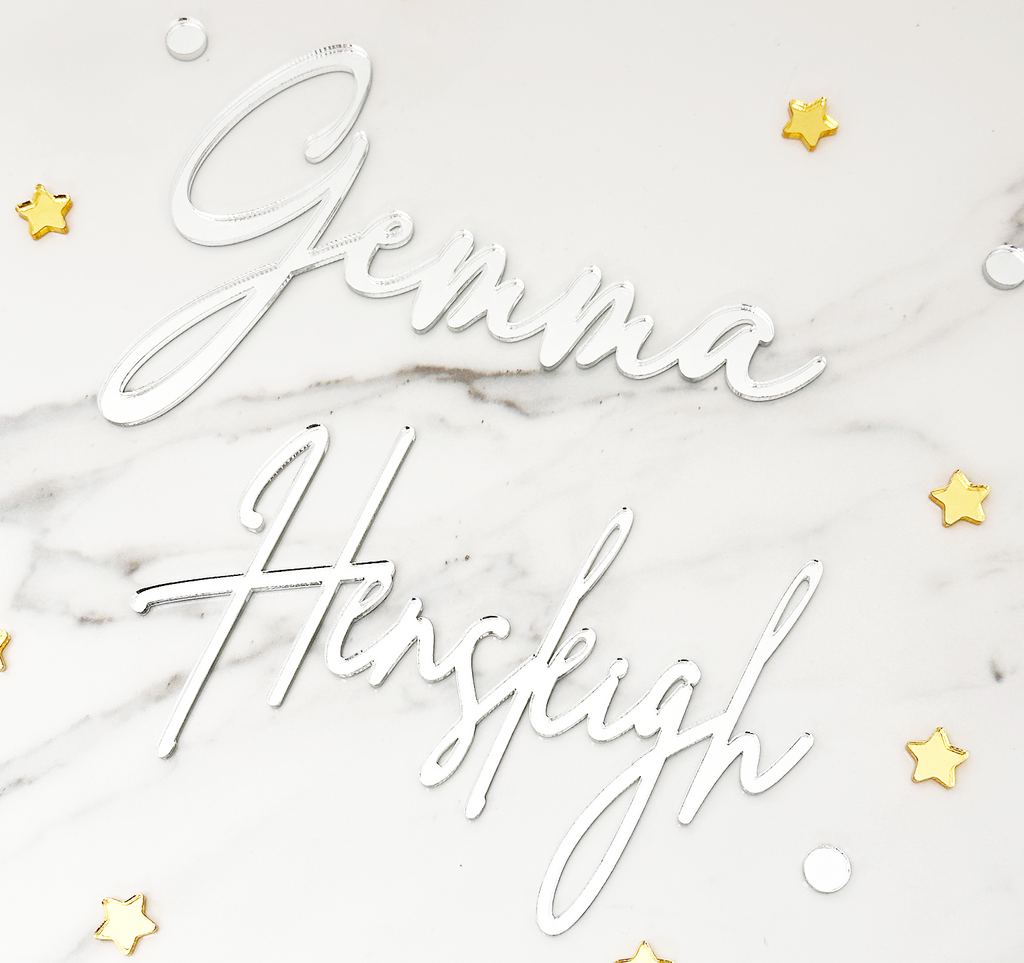 Custom Silver Acrylic Cake Name